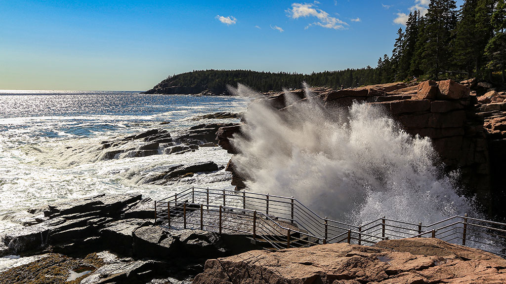 Waves crash on Thunder Hole in Acadia.