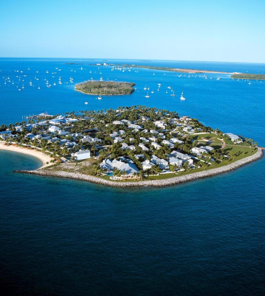 An aerial image of Sunset Key Cottages, a private island resort in the FL Keys.