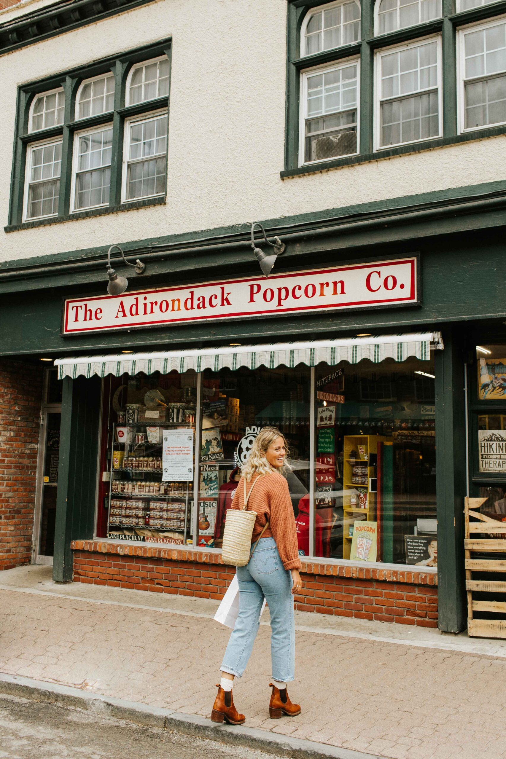 A woman shops in the village of Lake Placid.