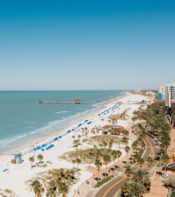 Aerial of Clearwater Beach and Pier 60 from Opal Sands Resort