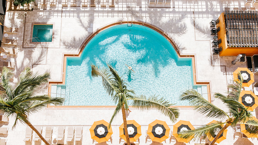 An aerial view of the pool at Atlantic Suites.