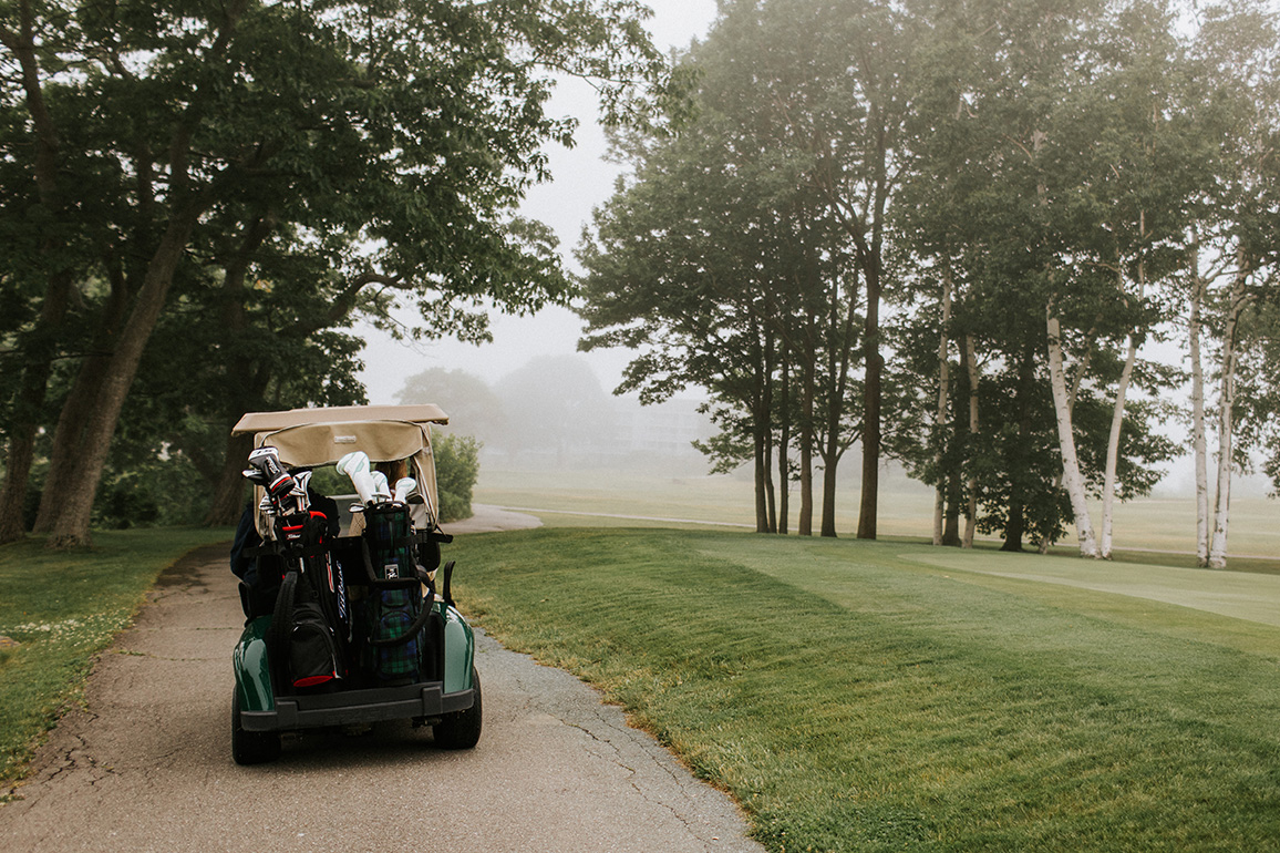 A golf cart at Samoset Resort's golf course.