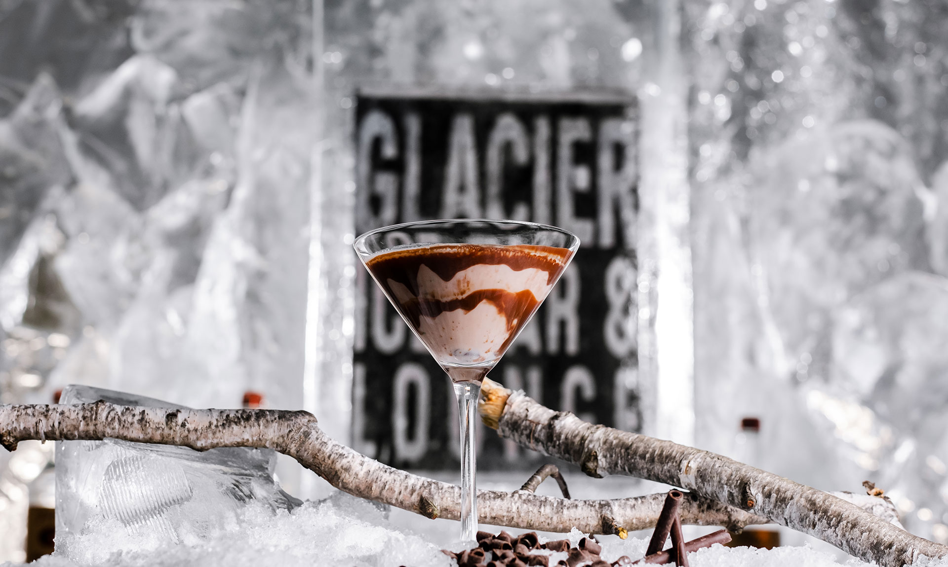 A frozen cocktail at the annual Glacier ice bar.