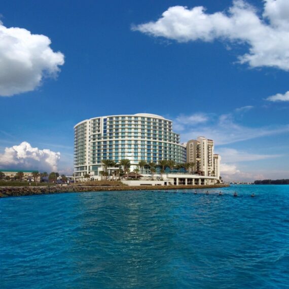 An exterior view of Opal Sands Resort in Clearwater Beach, Florida.