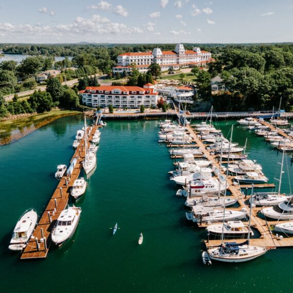 An exterior view of Wentworth by the Sea near Portsmouth, New Hampshire.