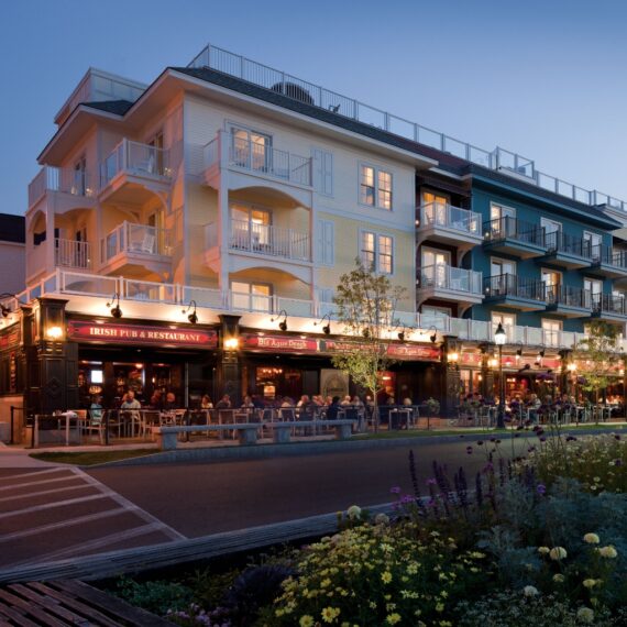 An exterior view of West Street Hotel in Bar Harbor, Maine.