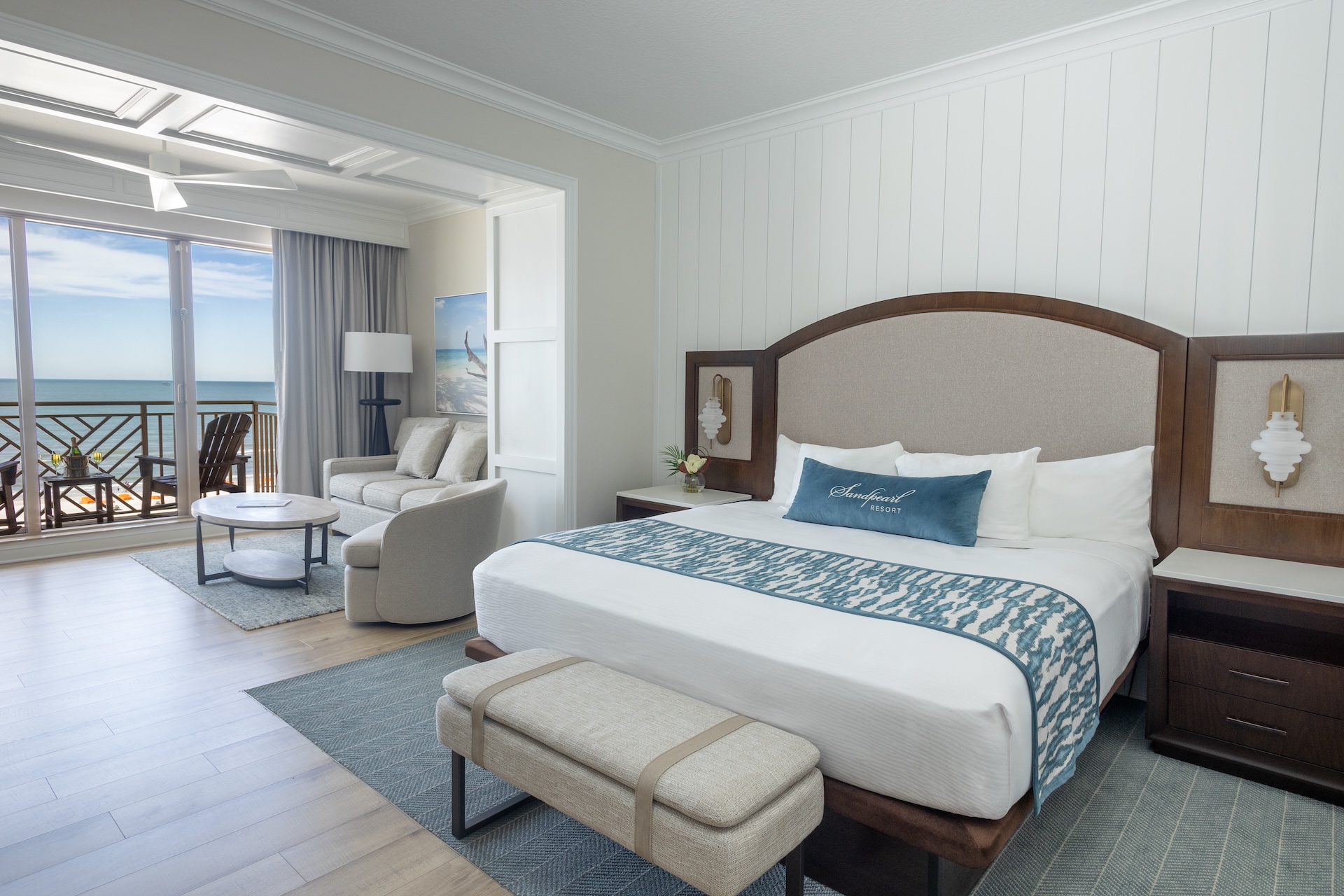 A bedroom at Sandpearl Resort.