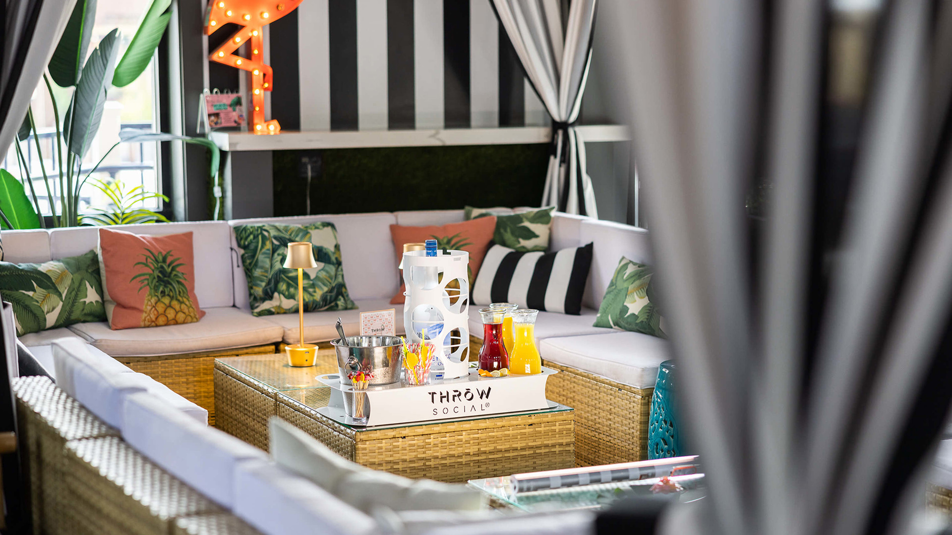 A detail shot of the interior of a cabana at Throw Social in Delray.