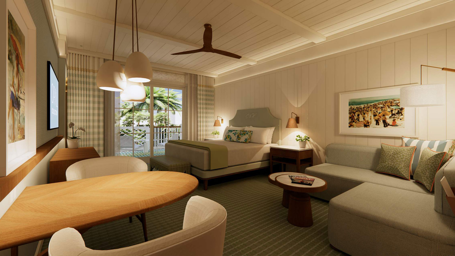 A rendering of a guestroom in Olde Naples Hotel in Naples, Florida.