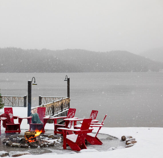 Lake Placid Lodge Firepit in Snow