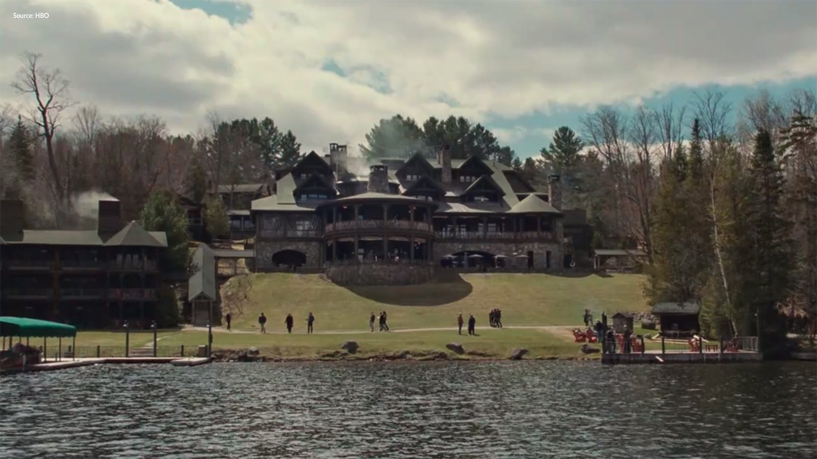 lake placid aerial view from the water
