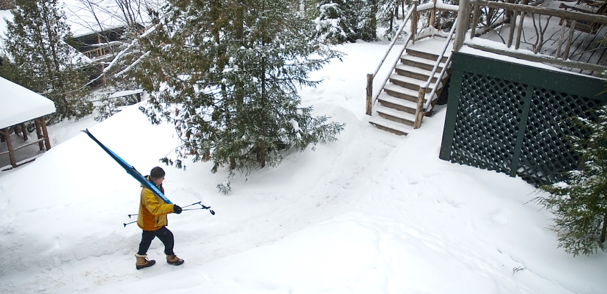 Lake Placid Lodge Man with Crosscountry Skis