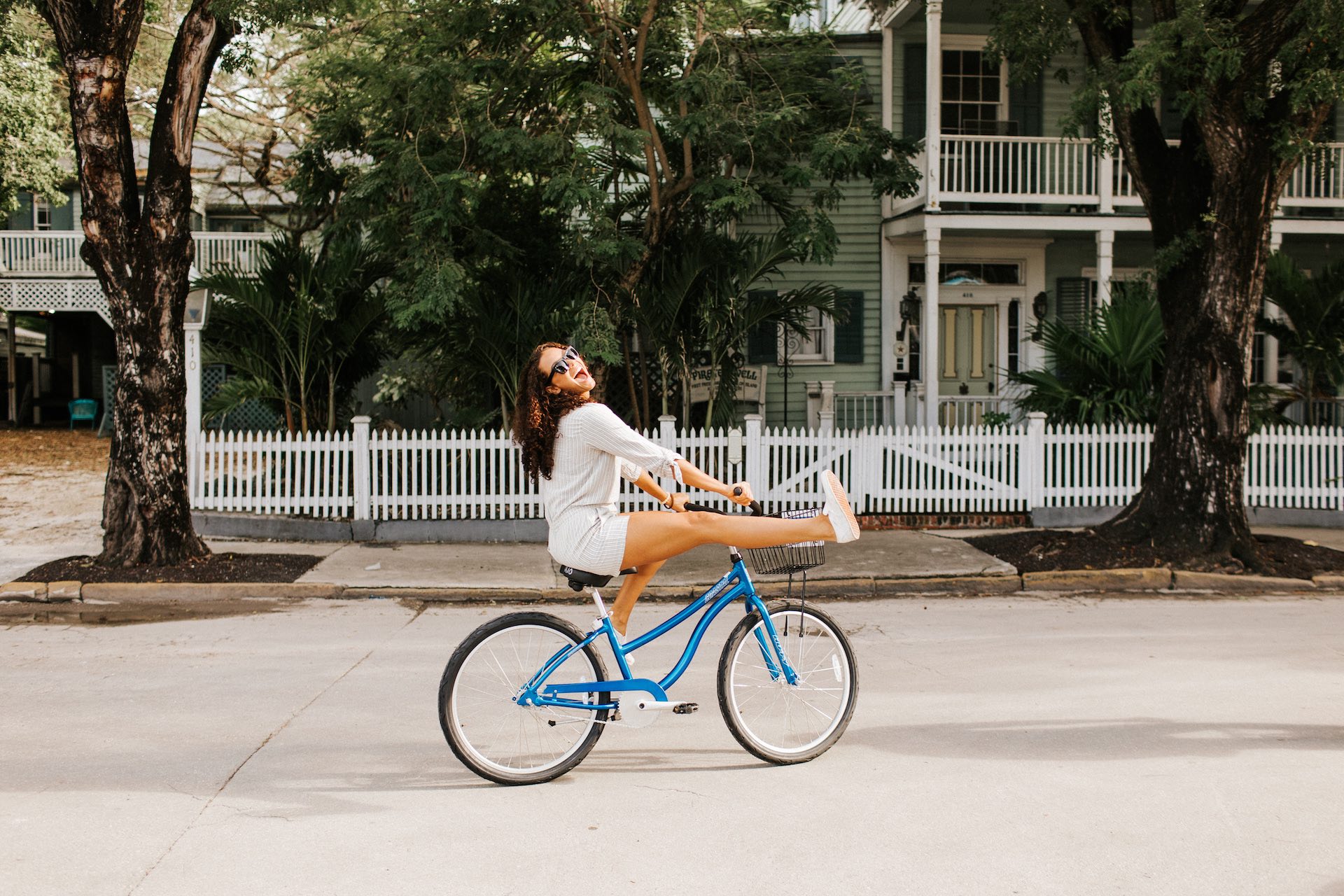 woman having fun riding a bike