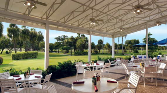 outdoor dining overlooking the golf course