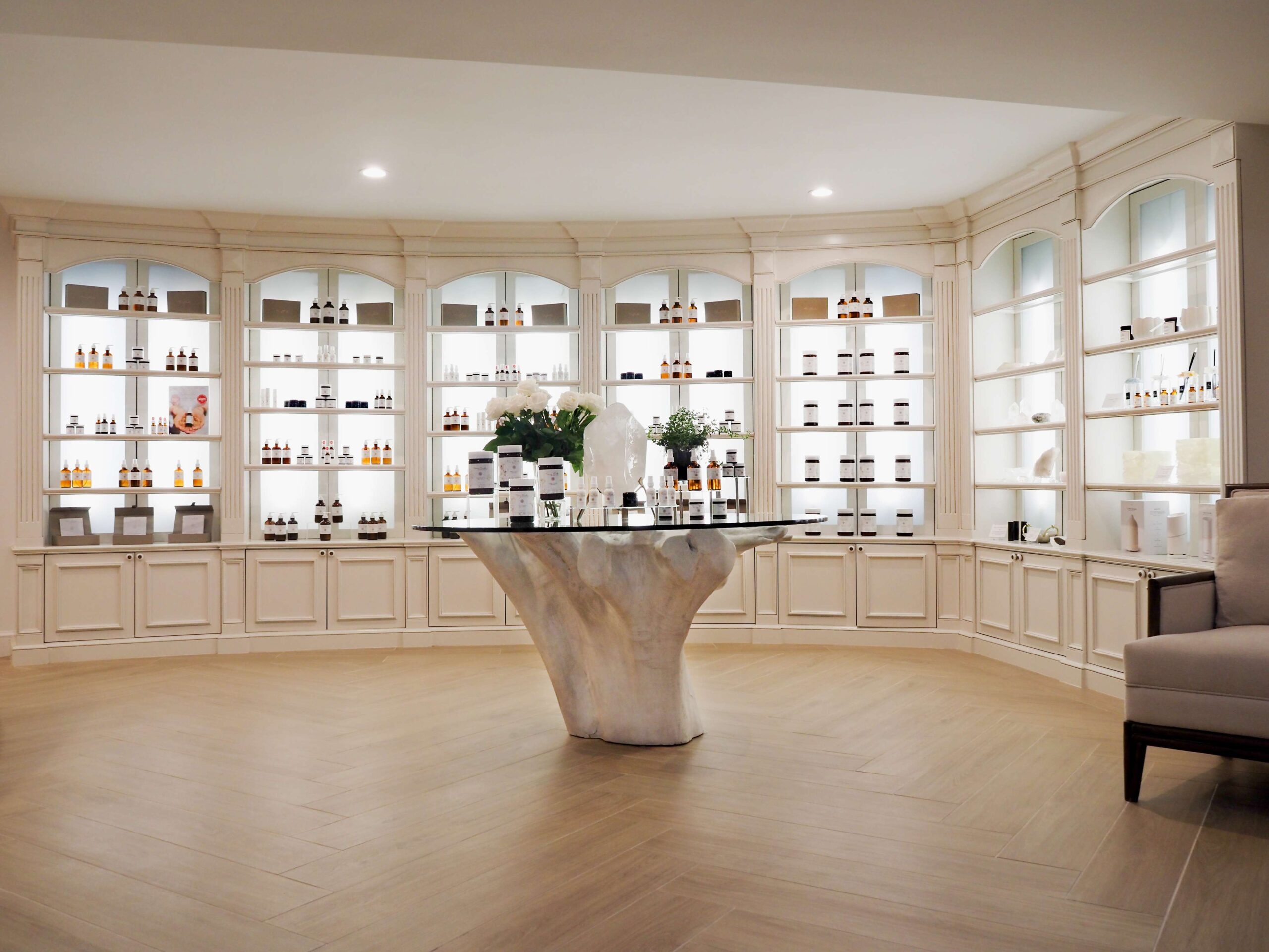 A view of the airy retail space of the Tammy Fender spa.