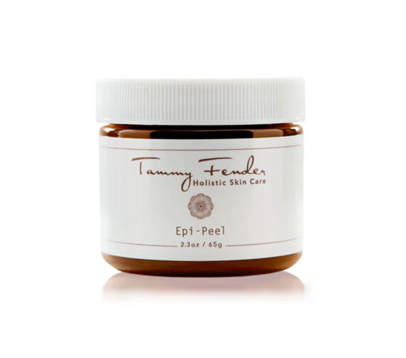 A brown jar with a white lid, labeled Tammy Fender Holistic Skin Care and Epi-Peel. The jar indicates it contains 2.3 oz / 65g of product. The label features a small decorative emblem. The background is plain white.