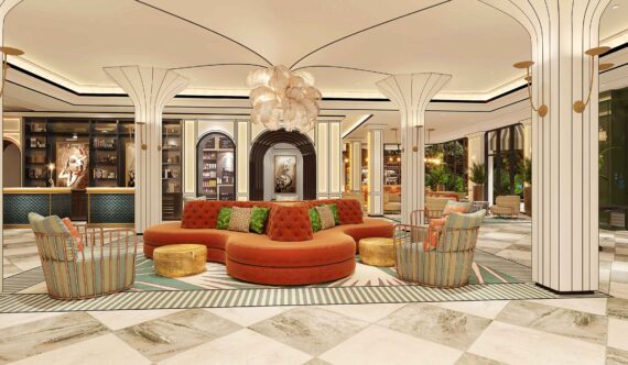 A rendering of the lobby at Cirque St. Armands.