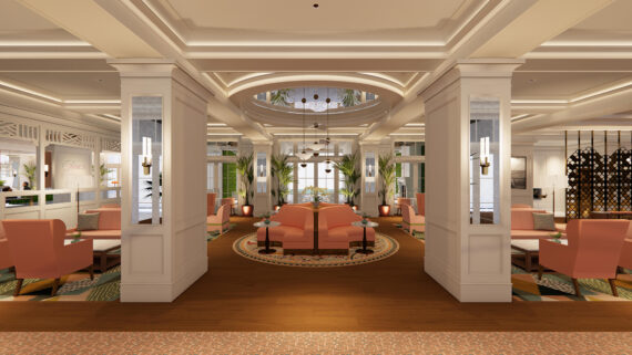 A rendering of the lobby at Olde Naples Hotel in Naples, Florida.