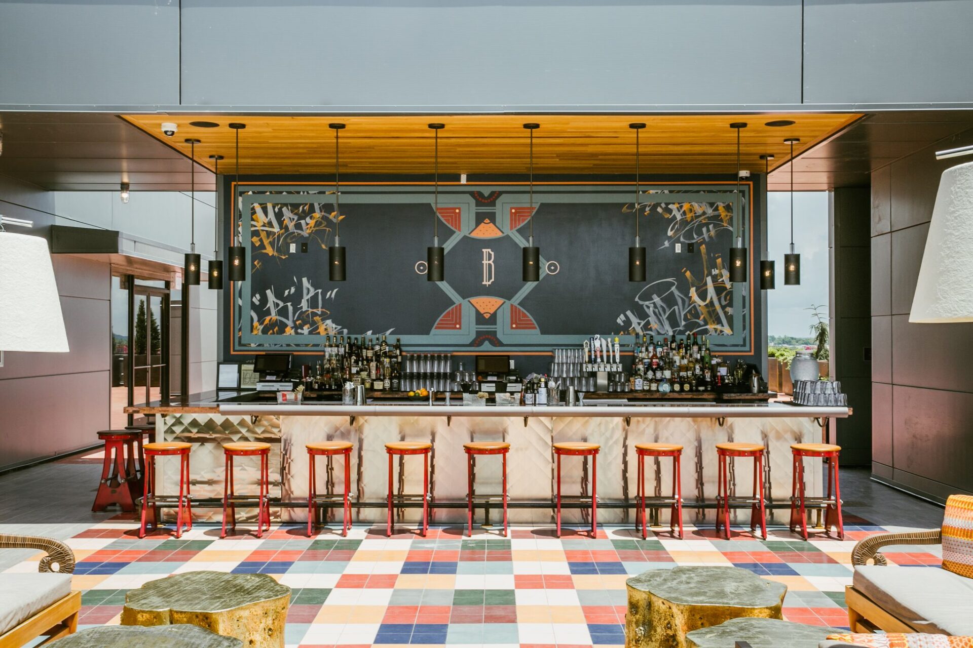 The rooftop bar at Bobby Nashville, offering cozy and creative places to sit.