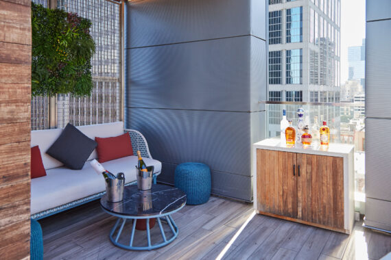 Private cabana and mini bar sitting by the rooftop pool at Bobby Nashville.