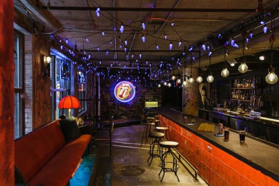 Industrial vibes and low-lighting at Garage Bar at Bobby Nashville.