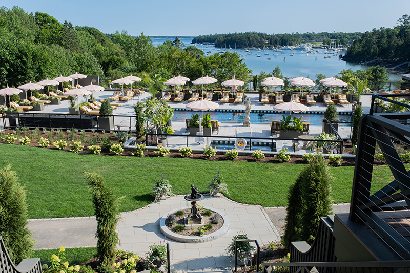 A view of the pool at The Asticou Hotel overlooking the harbor