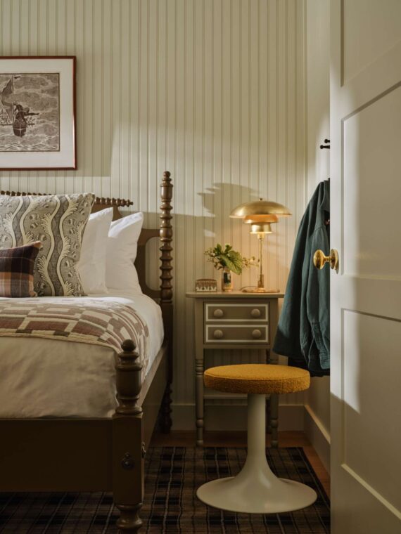 A detail shot of a bedroom design in one of the guestrooms at The Asticou