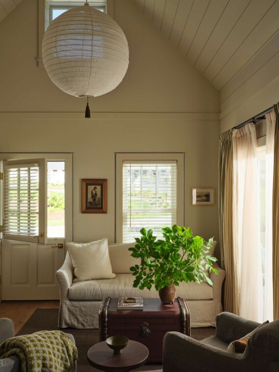 An open and airy living space in one the cottage accommodations at The Asticou.