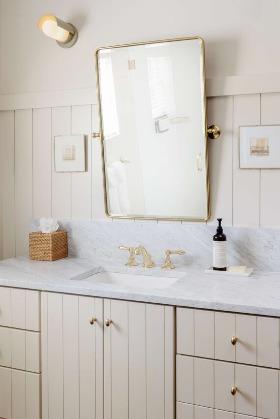 A bright and airy bathroom in one of the accommodations at The Asticou.
