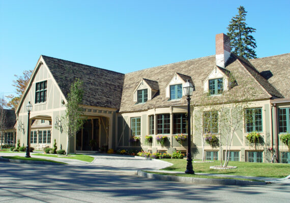 The exterior of the Bar Harbor Club in nearby Bar Harbor.