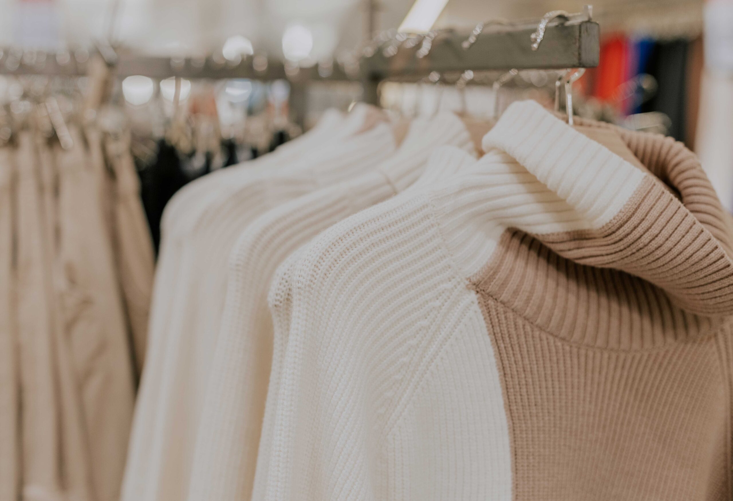 A detail shot of high-end sweaters.