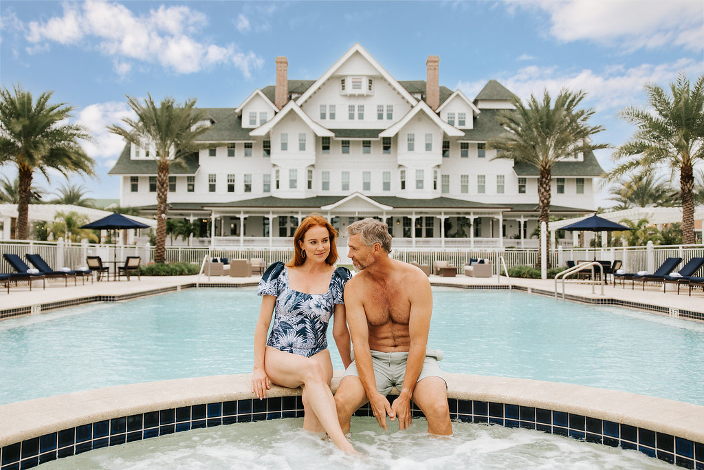 a couple enjoying the hot tub