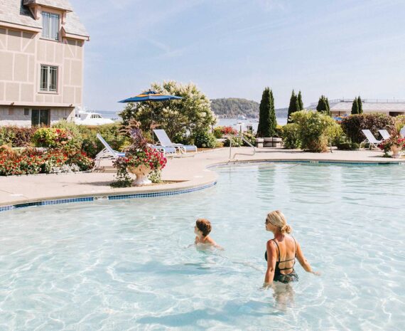 The pool at Harborside affords a fantastic view of Frenchman's Bay.