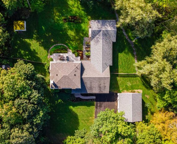 An aerial view of the lawn at The Willow House.